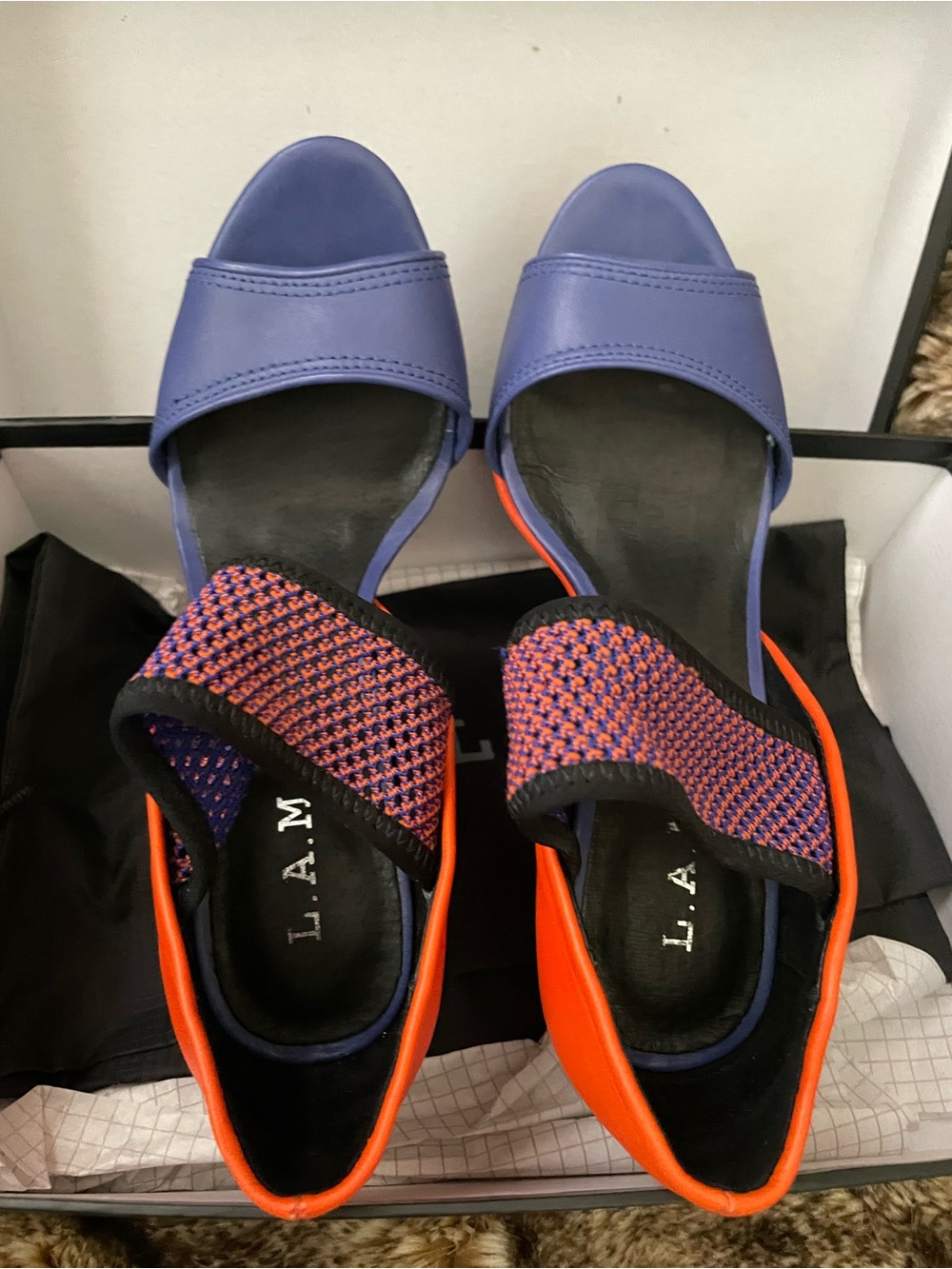 L.A.M.B. Blue & Orange Sky-High Heels - Picture 4 of 11